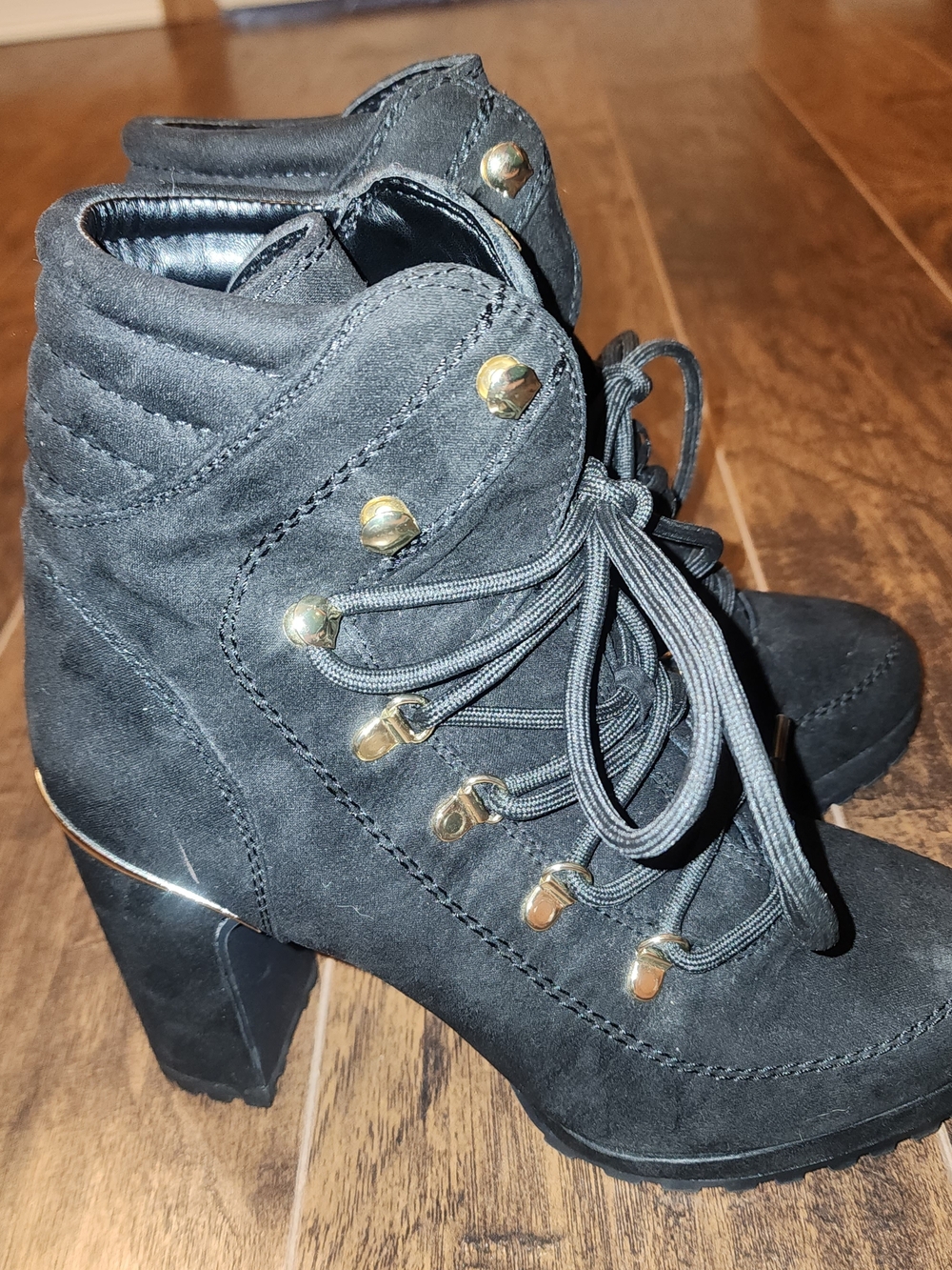 DKNY Black Lace-Up Ankle Boots with Gold Hardware